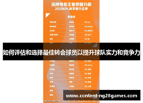如何评估和选择最佳转会球员以提升球队实力和竞争力
