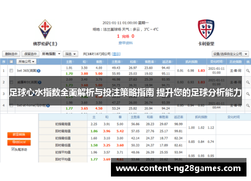 足球心水指数全面解析与投注策略指南 提升您的足球分析能力
