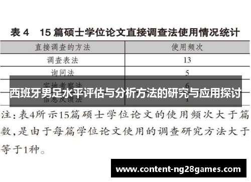 西班牙男足水平评估与分析方法的研究与应用探讨