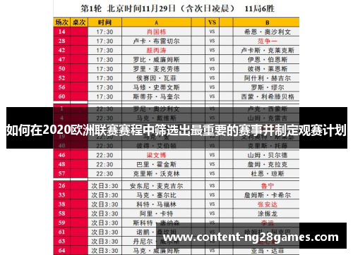 如何在2020欧洲联赛赛程中筛选出最重要的赛事并制定观赛计划 如何在2020欧洲联赛赛程中筛选出最重要的赛事并制定观赛计划